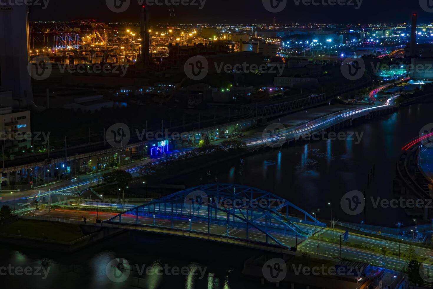 A night cityscape at the urban town in Shinagawa Tokyo photo