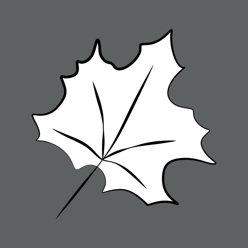 Caricature style Maple Leaf. Outline Black and White Botany element isolated on Grey Background. Autumn Fallen Leaves concept illustration in Linear art Style for Card, Coloring Book, Design vector