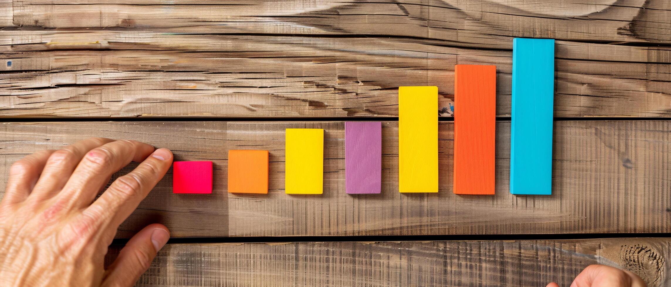 Minimalist Composition. Three Wooden Cubes Placed on a Table, Captured from a Wider Angle with a Soft, Blurred Natural Background photo