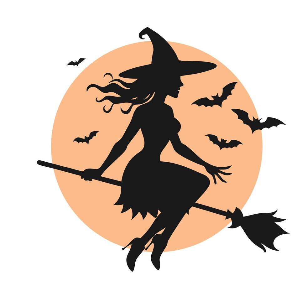 Set of black silhouettes of witches flying on a broomstick. Collection of silhouettes for Halloween. Mystical illustration. outline of a witch vector