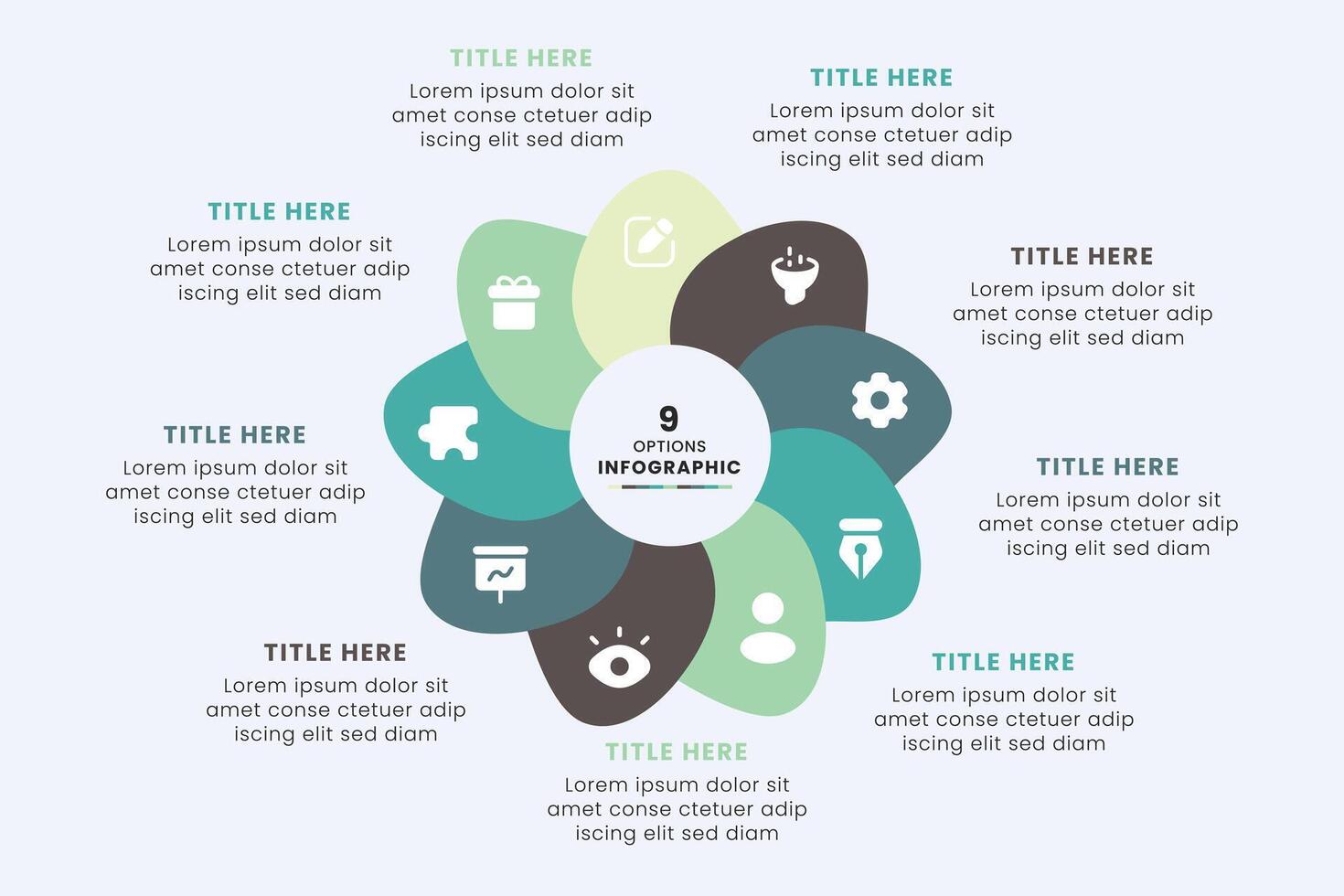 Business Circle chart infographic template design. Timeline concept with 9 steps. Can be used for presentations, workflow layout, diagram, banner, web design, Illustration. vector