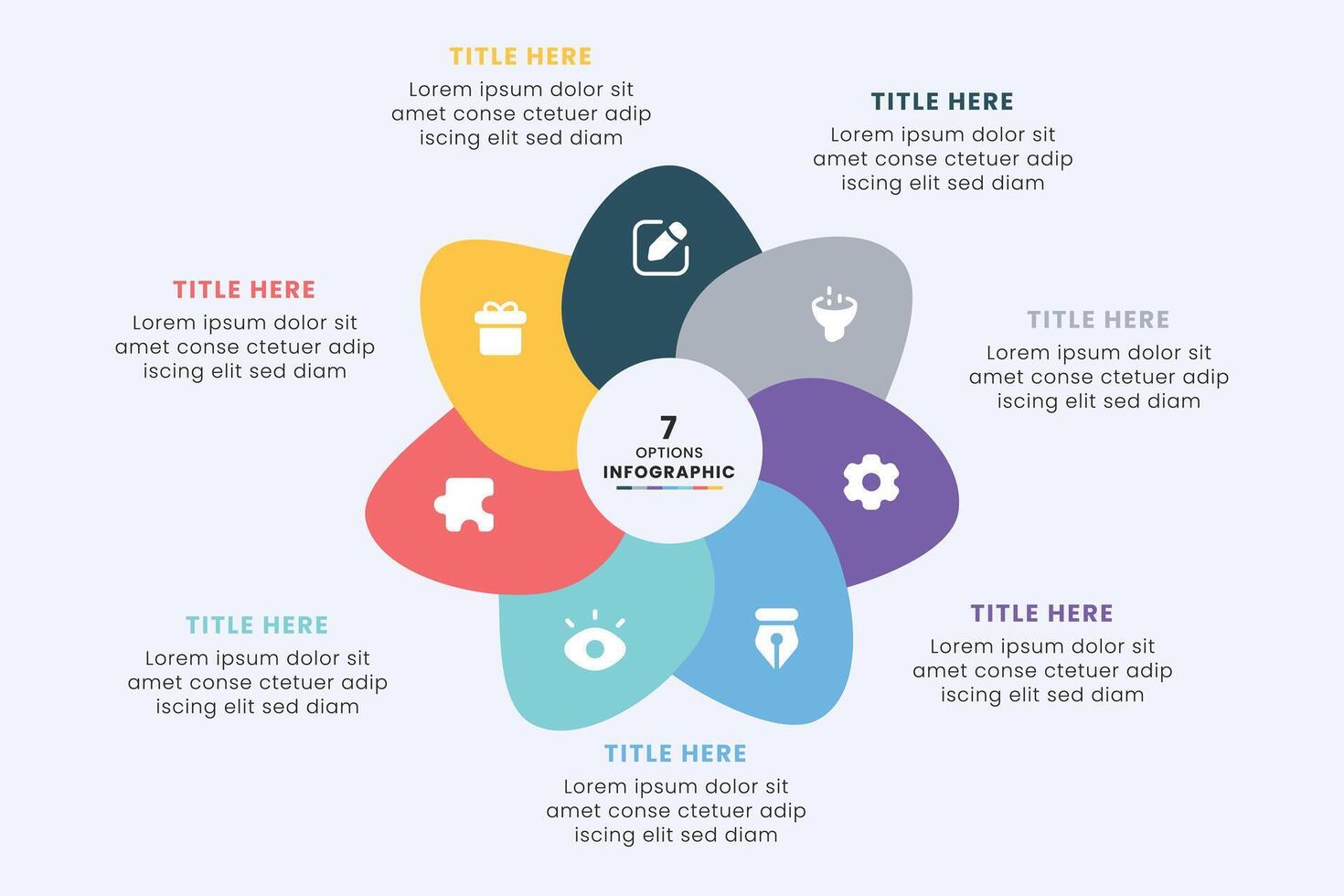 Business Circle chart infographic template design. Timeline concept with 7 steps. Can be used for presentations, workflow layout, diagram, banner, web design, Illustration. vector