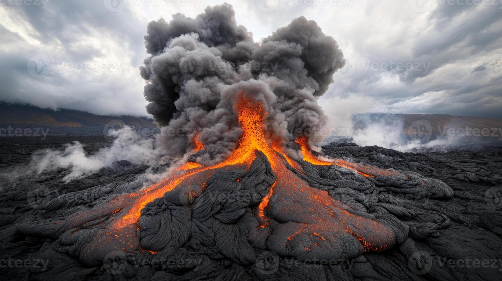 Natural disasters The volcano with lava. photo