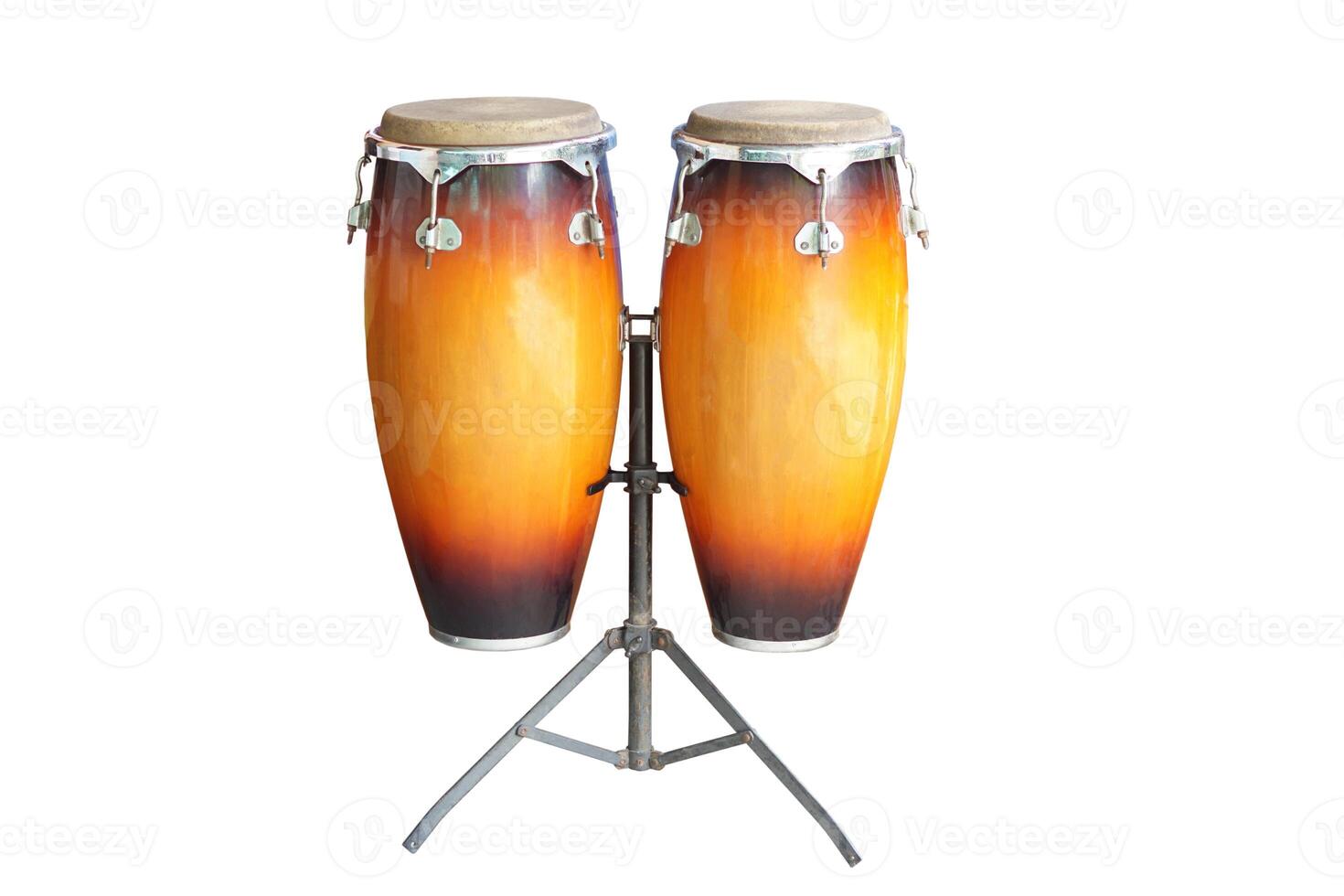 Conga drum or tumbadora isolated on white background. Concept, musical instrument for rhythm of music to make more fun for performing on dancing with conga latin rhythm. photo