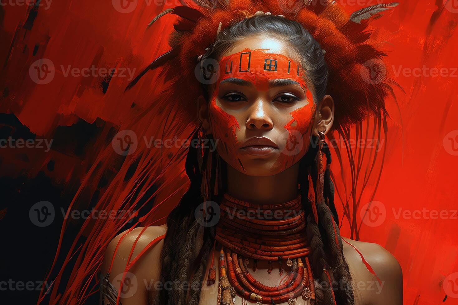 Tribal warrior paint and feathers photo