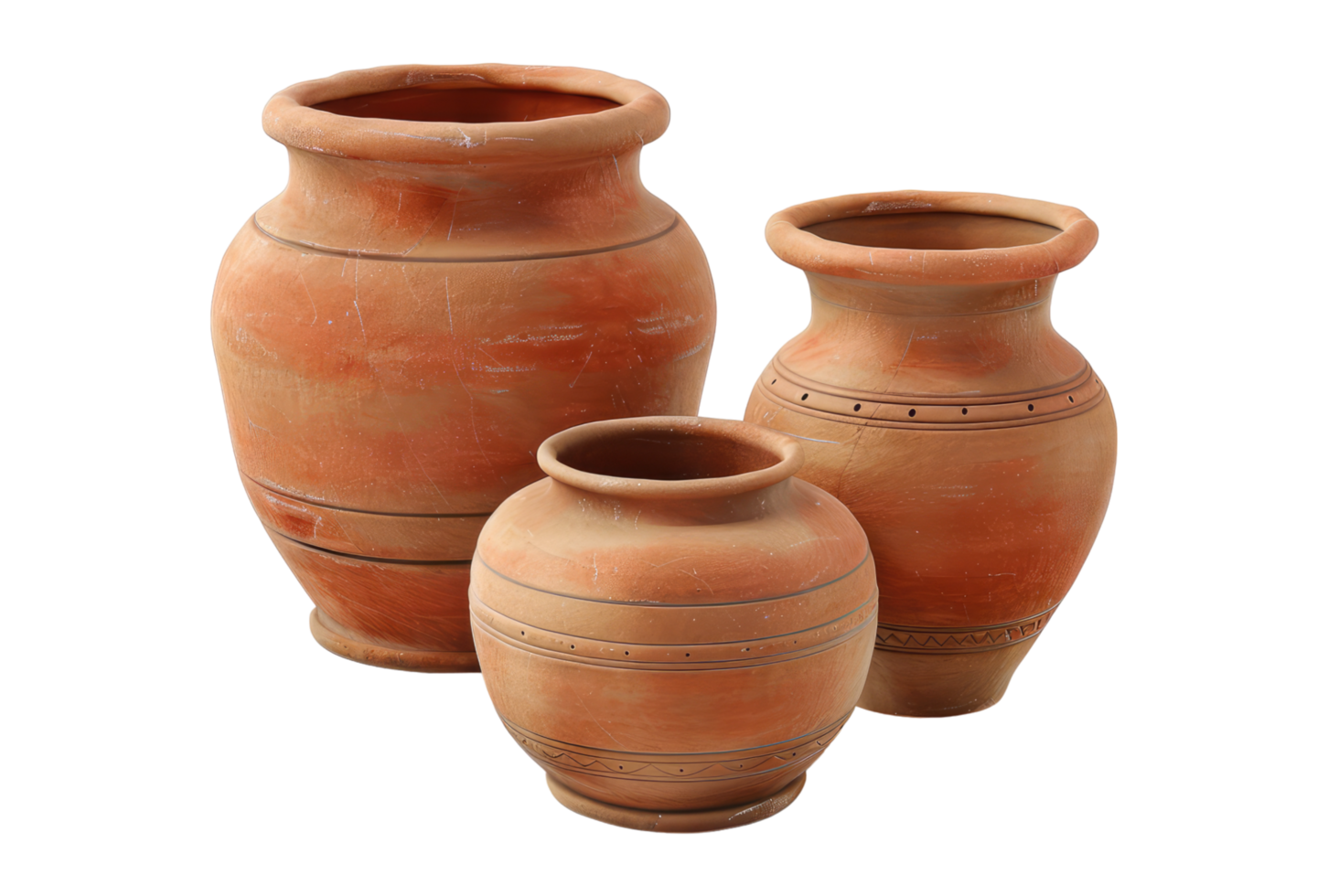 Set of clay pots isolated on transparent background. png