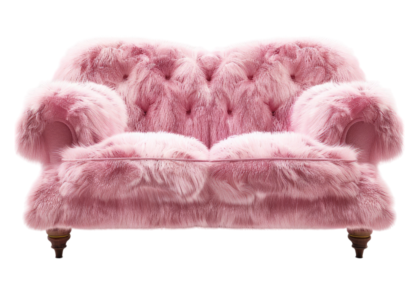 Pink sofa with soft pink fur isolated on transparent background png