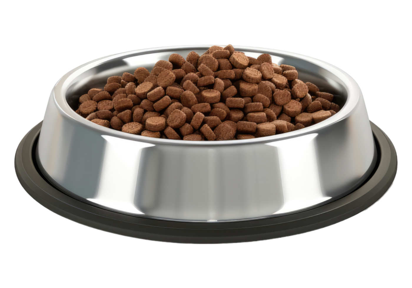 Dog food in steel bowl. Cat food. Pet food in steel bowl isolated on transparent background png