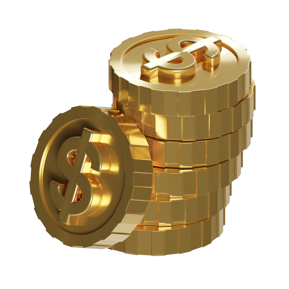 3d isometric stacked gold dollar coin icon png