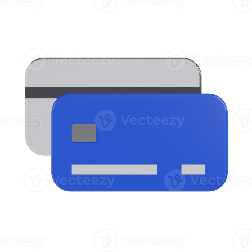 3d double debit credit card with blue and silver color icon png