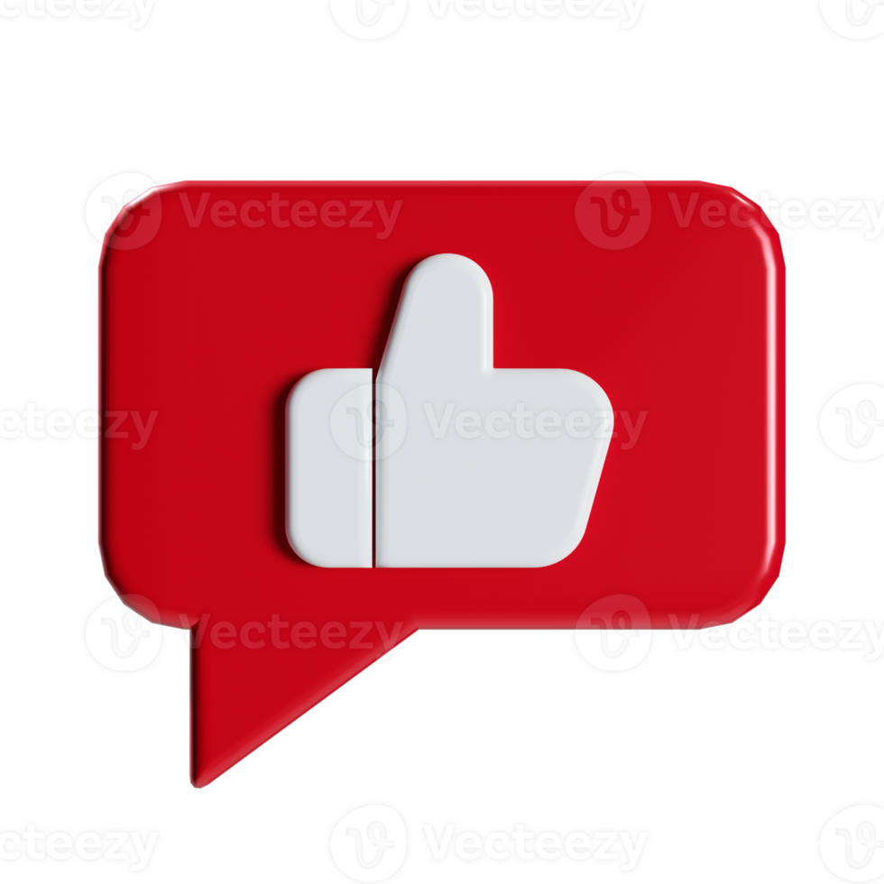 3d red notification with thumbs up like button png