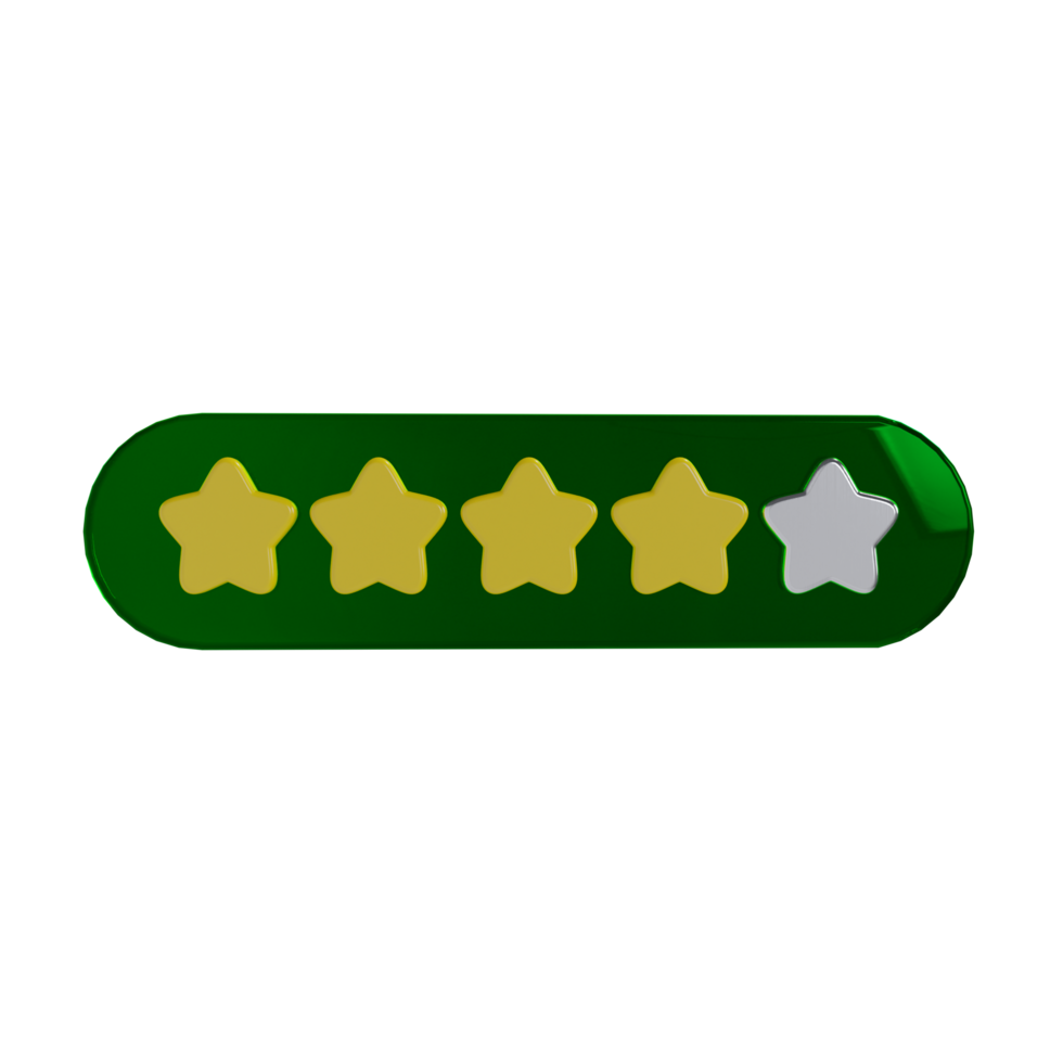3d review four gold stars with glass background icon png
