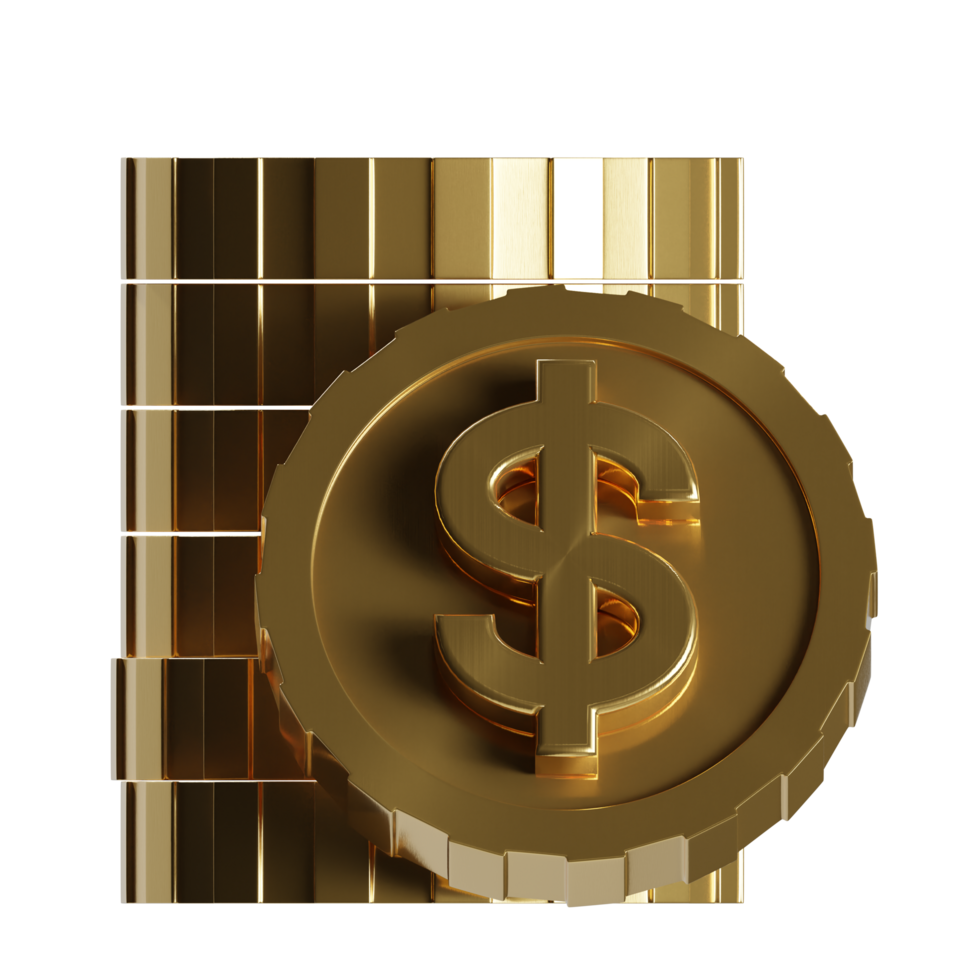 3d stacked gold dollar coin icon png