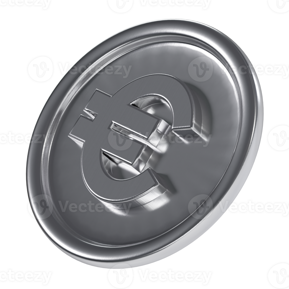a 3d isometric silver coin currency euro icon png
