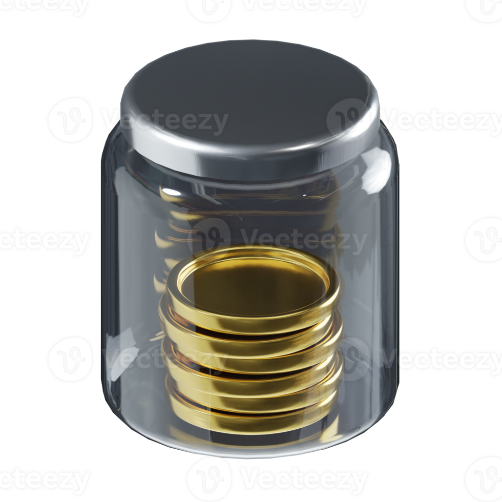 3d isometric gold coin jar icon png
