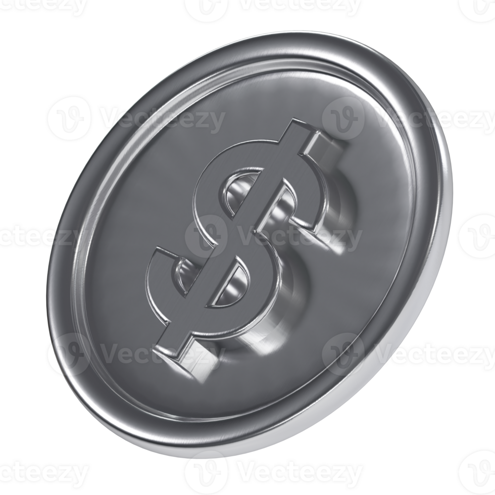 a 3d isometric silver coin currency dollar icon png