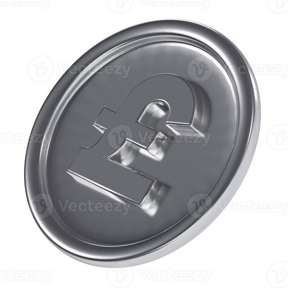 a 3d isometric silver coin currency pound icon png
