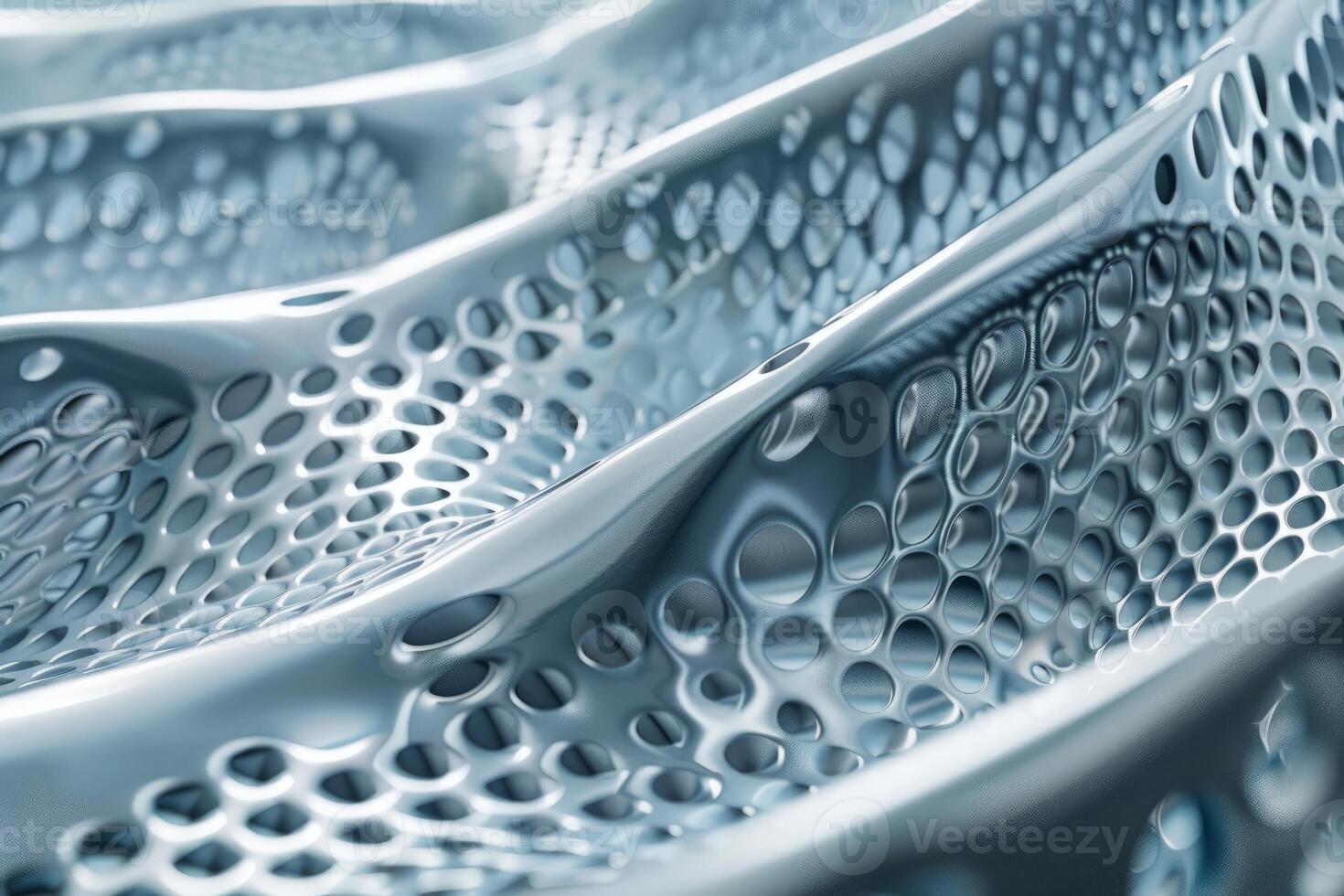 Abstract metallic structure with holes forming wavy pattern photo