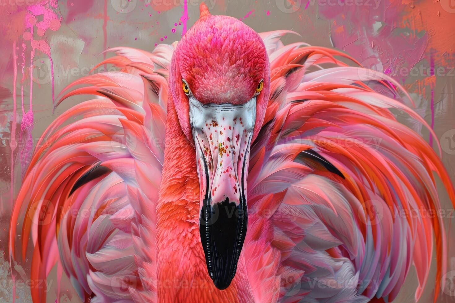 Pink flamingo posing with its vibrant colors photo