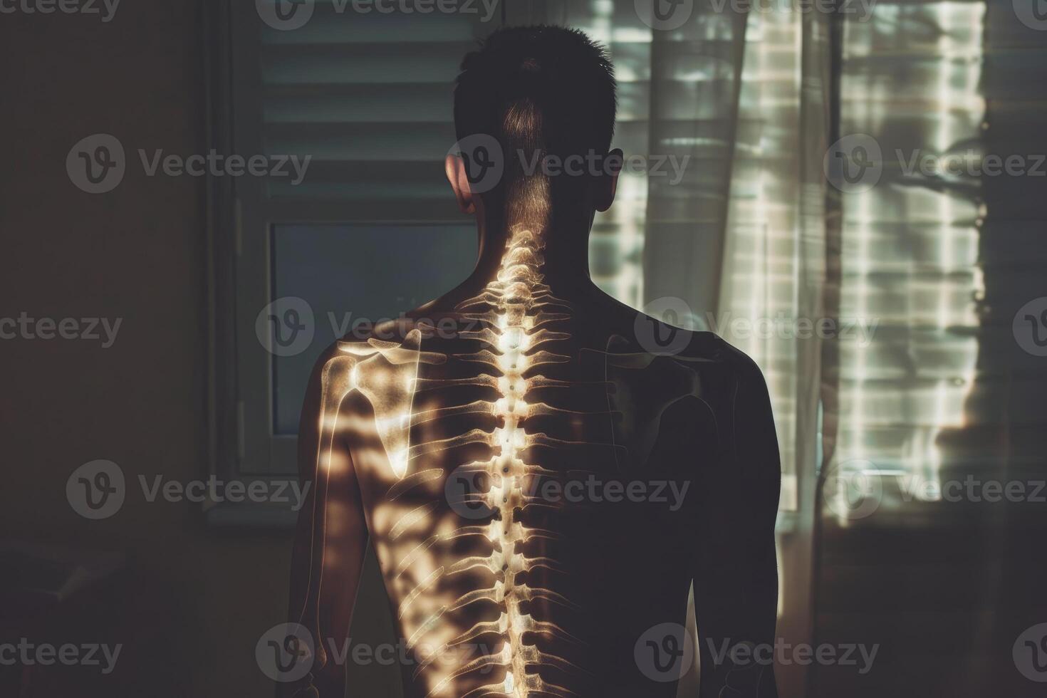 Man standing by window showing spine and bones photo