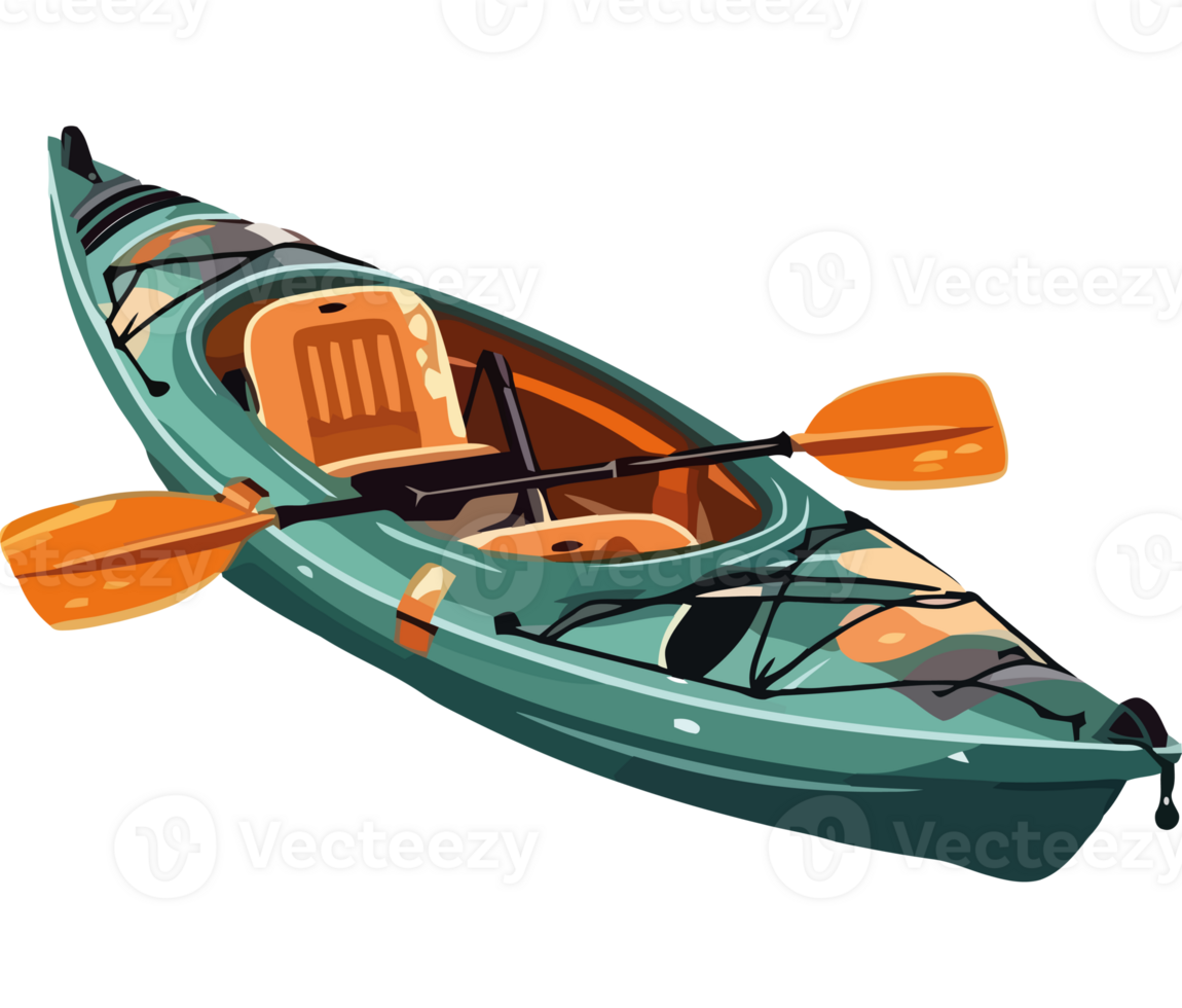 A kayak boat with paddles on a transparent background png