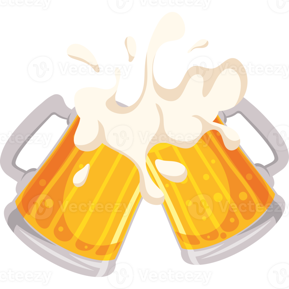 Two mugs of beer with foam png