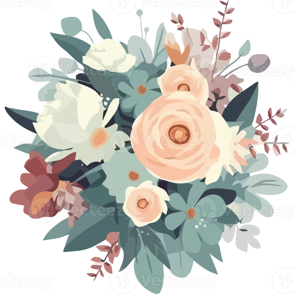 A bouquet of flowers is shown on a transparency background png