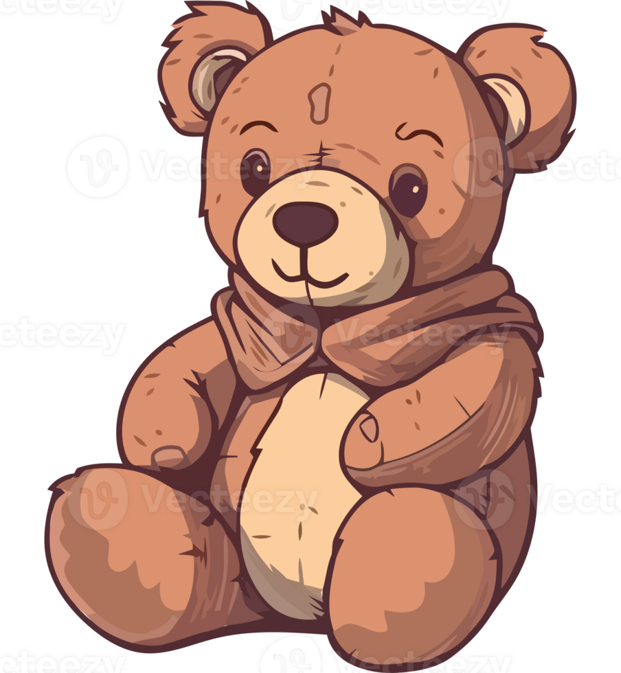 A cartoon brown teddy bear sitting on a transparency background png