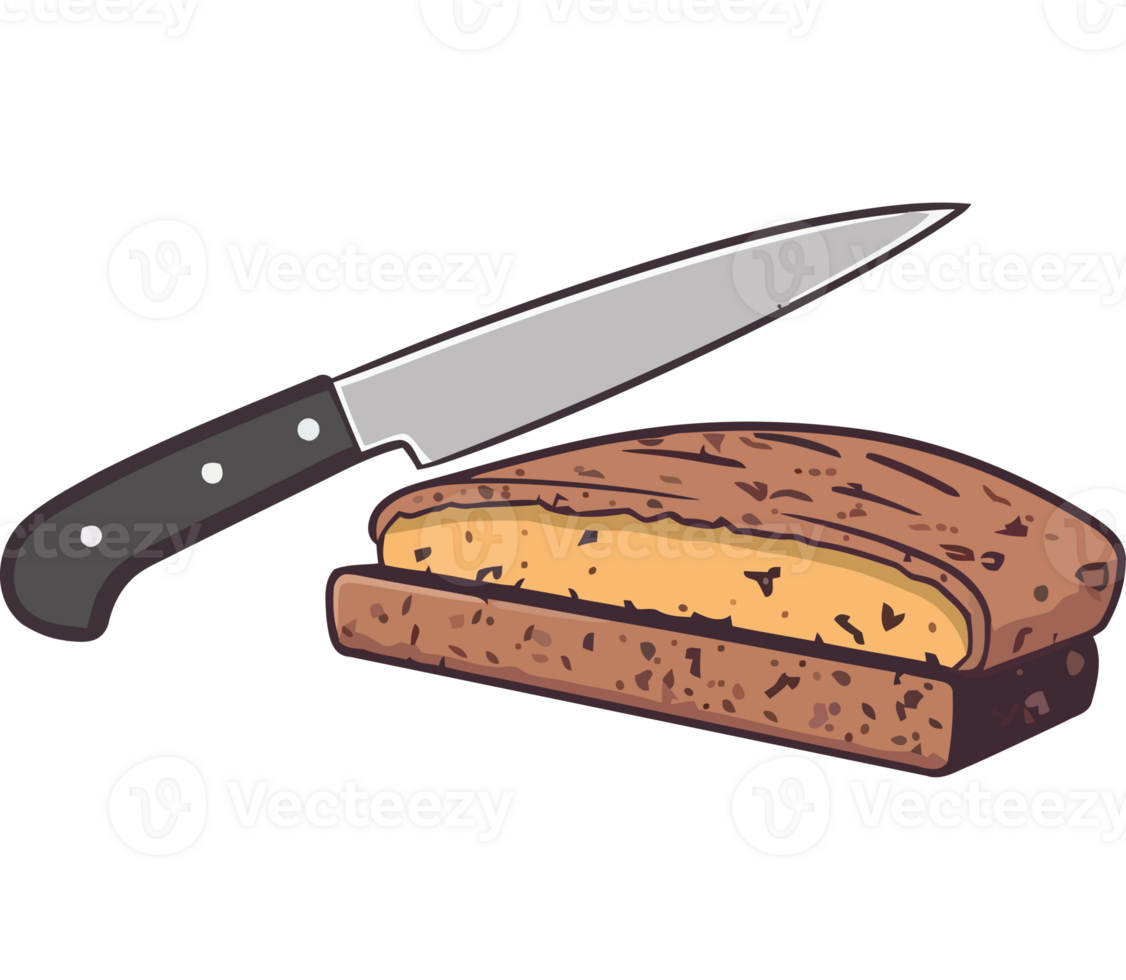 A knife and a piece of bread on a transparency background png