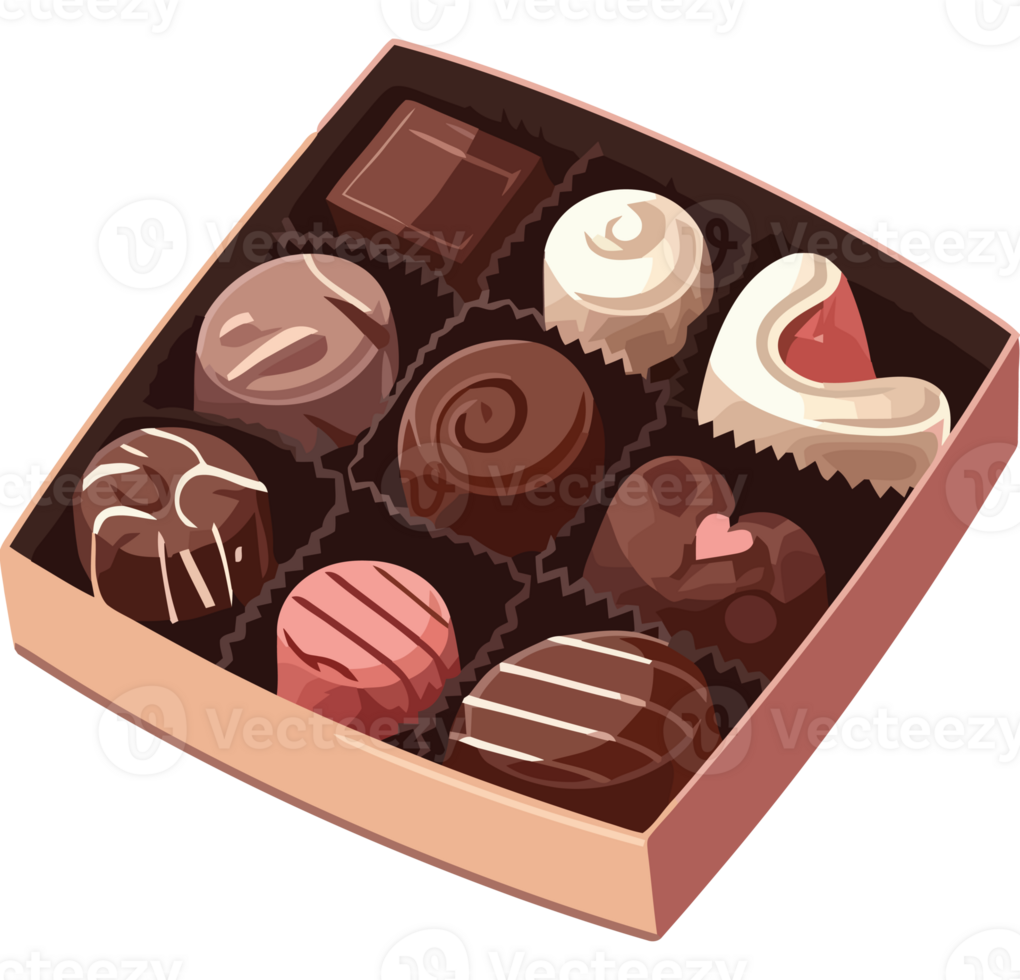 A colorfull box of chocolates on a transparent background png