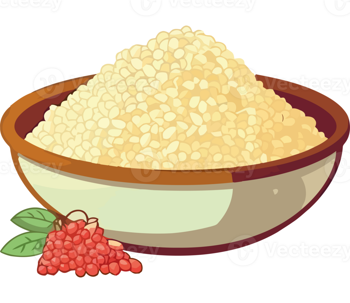A bowl of rice with berries on a transparency background png
