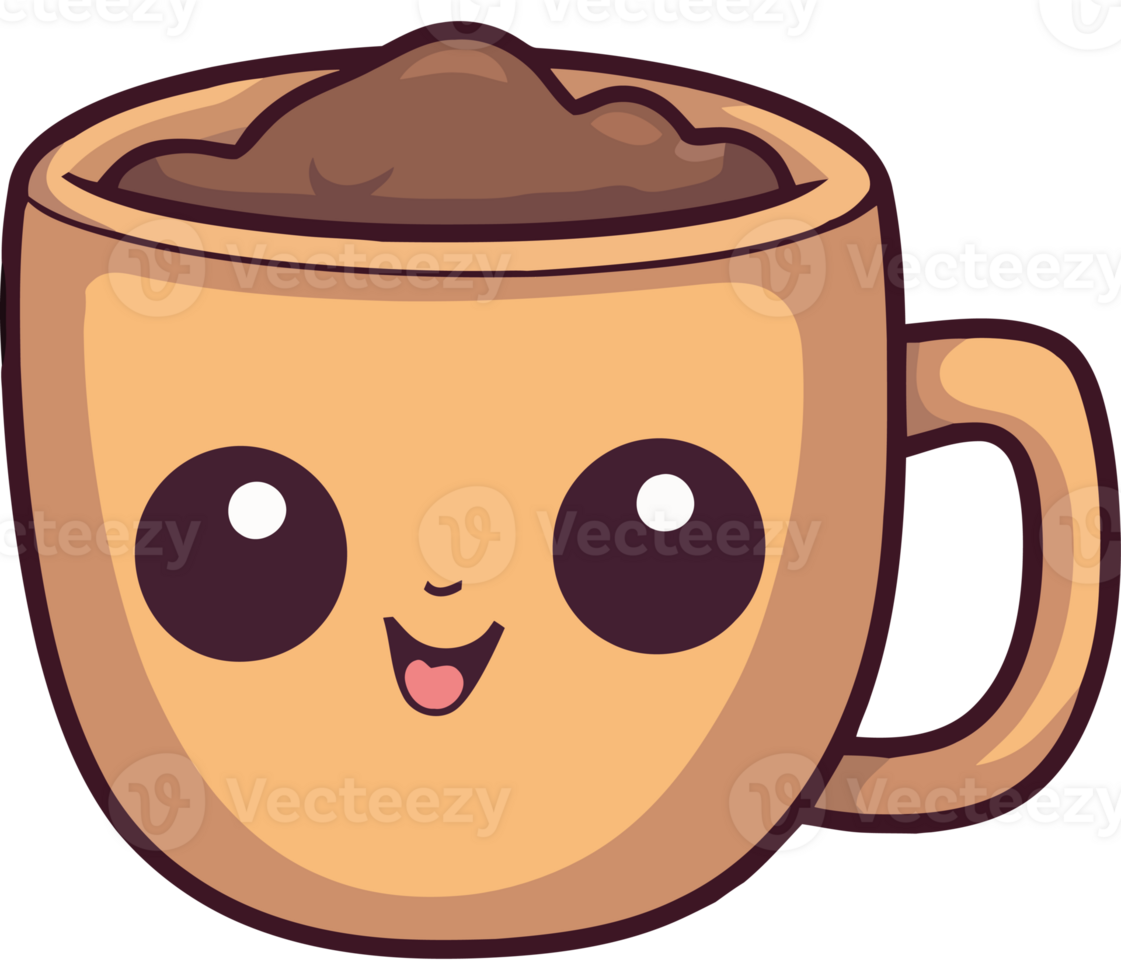 A cartoon cup of coffee with a smile face png