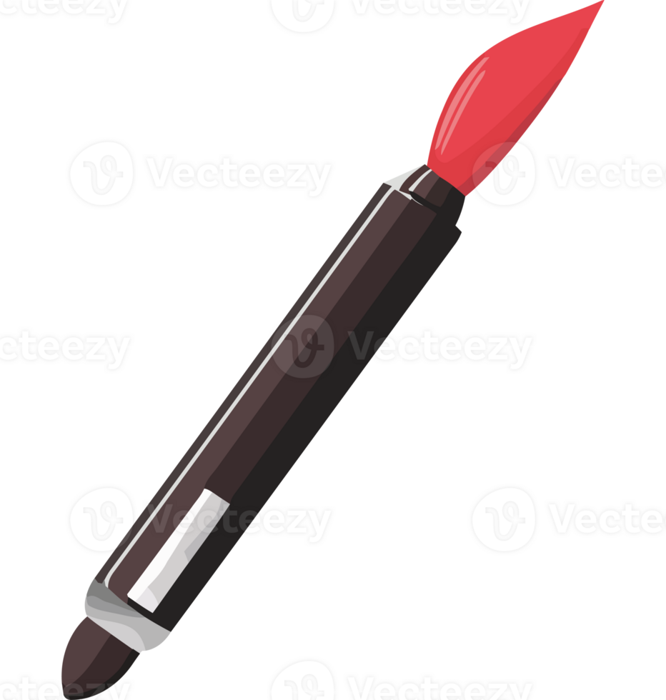 A black pen with red brush on transparent png