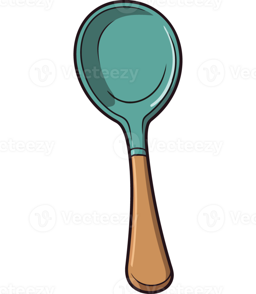 A blue spoon with wooden handle on a transparent background png