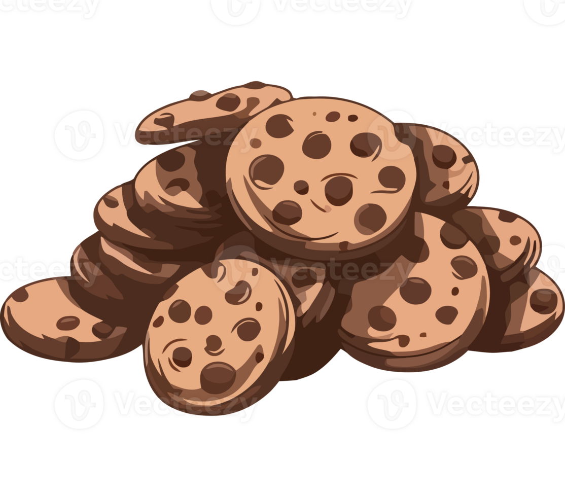 Pile of chocolate chip cookies on a transparent background png