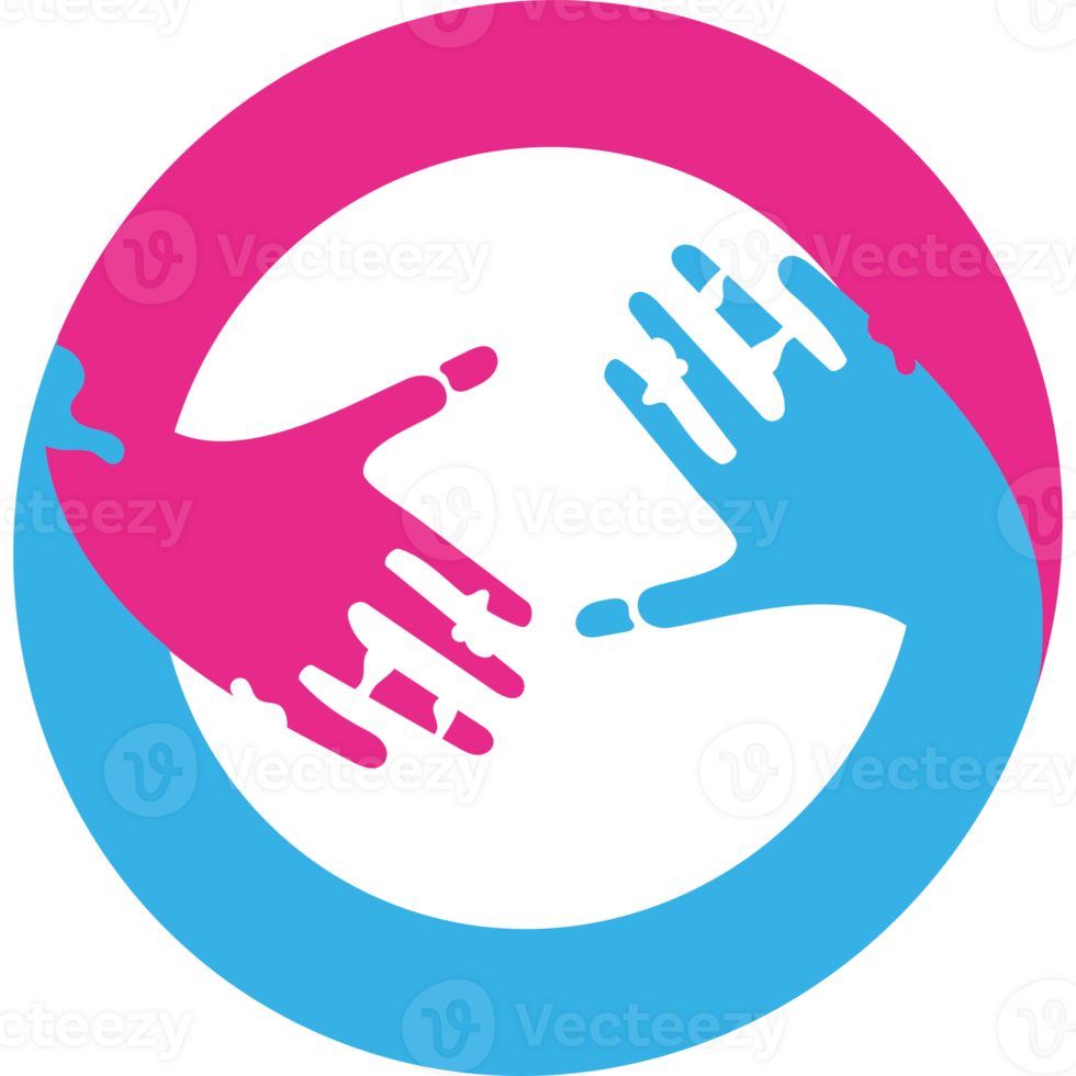 A blue and pink hand holding each other png