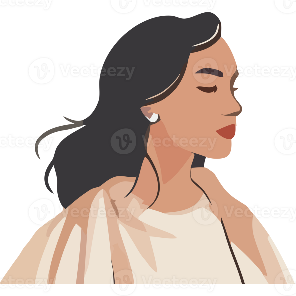 A woman with long hair and a white blouse png
