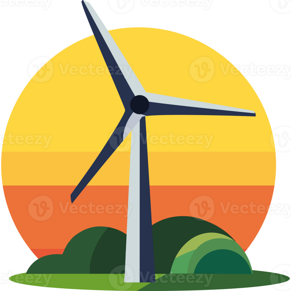 A wind turbine in front of a sunset png
