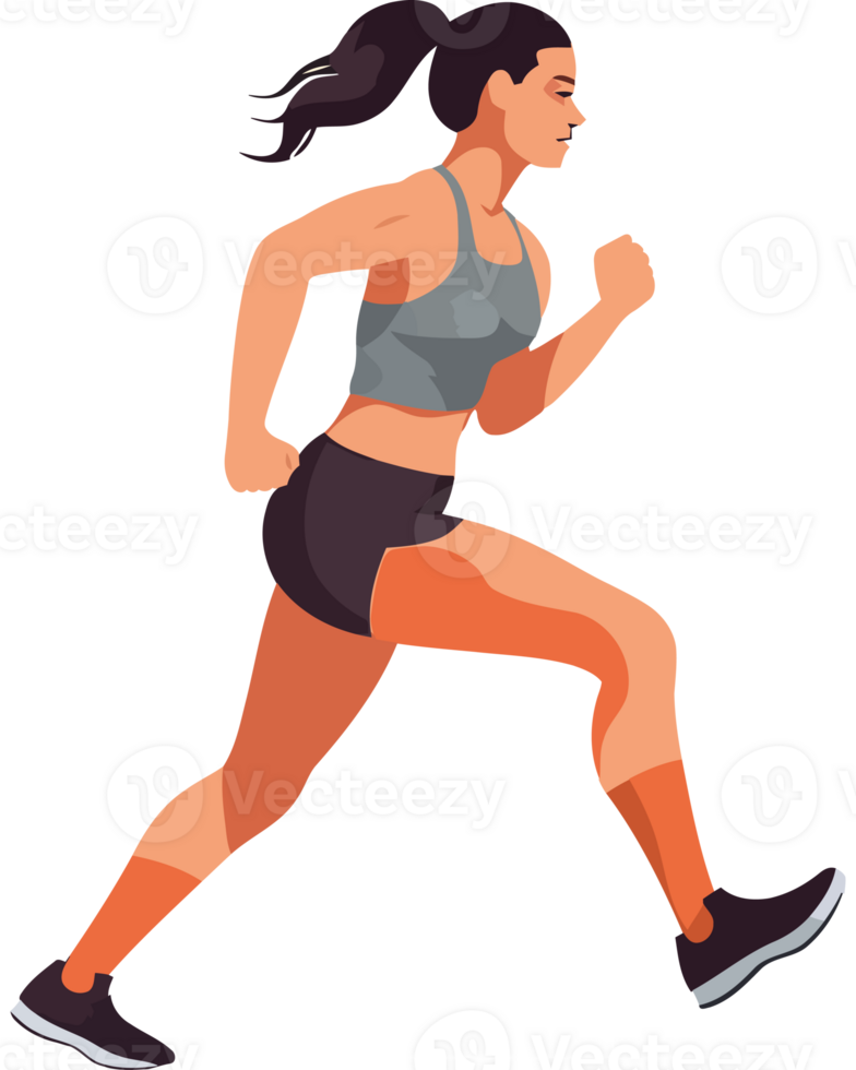 A woman running in a cartoon style png