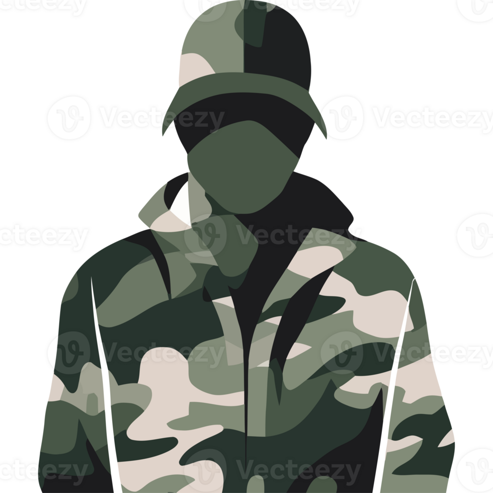 A man in camouflage clothing with a hat png
