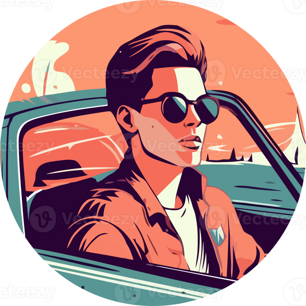 A man in sunglasses driving a car png