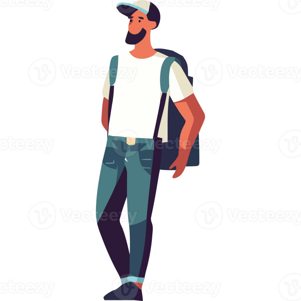 Man with backpack and hat illustration png