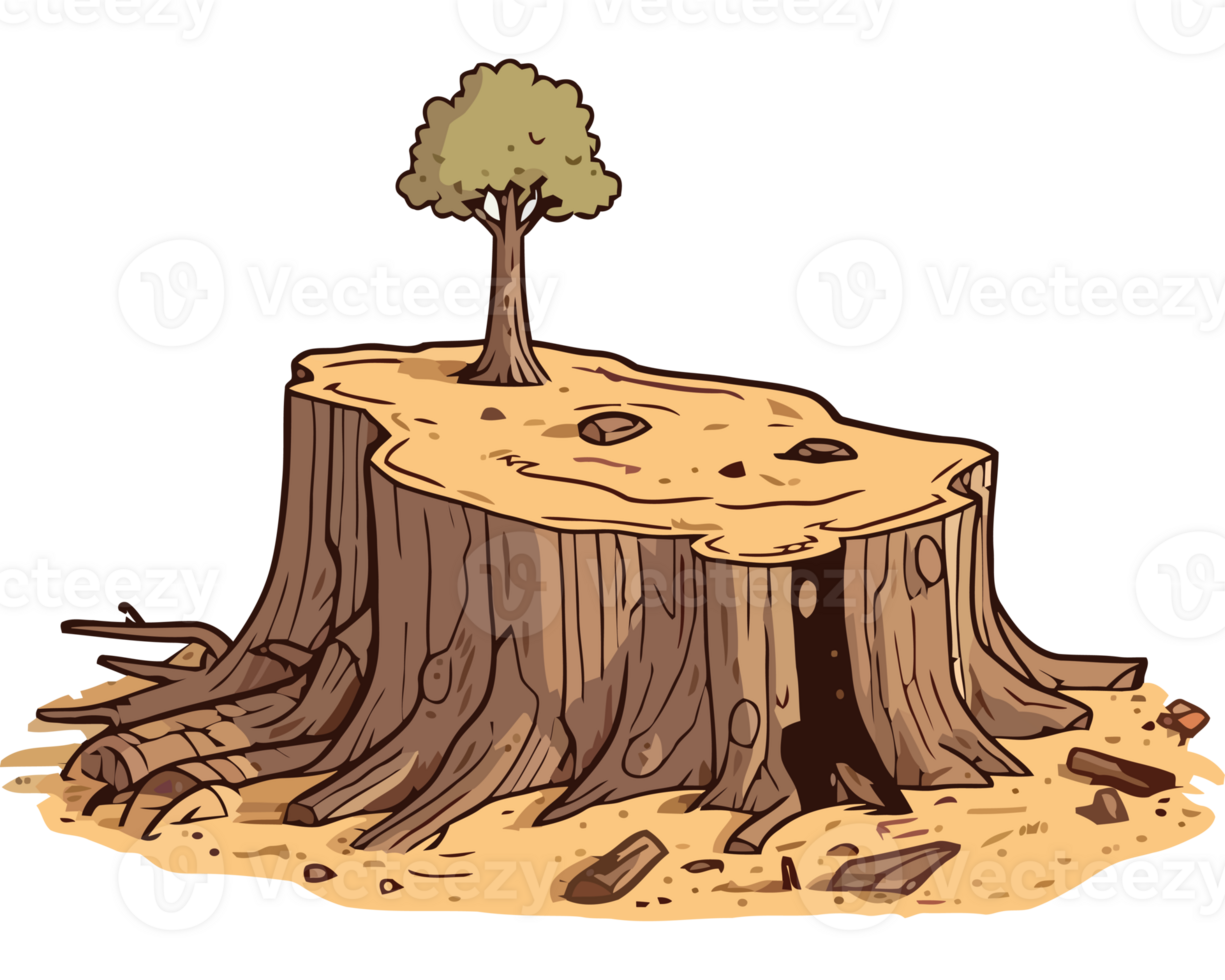 A cartoon tree stump with a tree growing out of it png