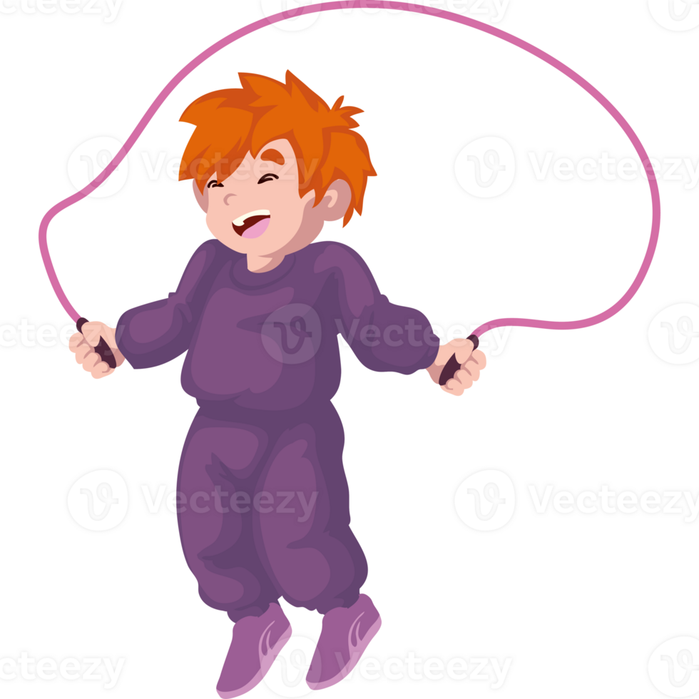 A cartoon boy jumping with a skipping rope png
