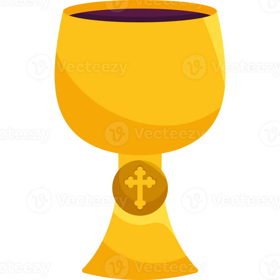 A golden chalice with a cross on it png