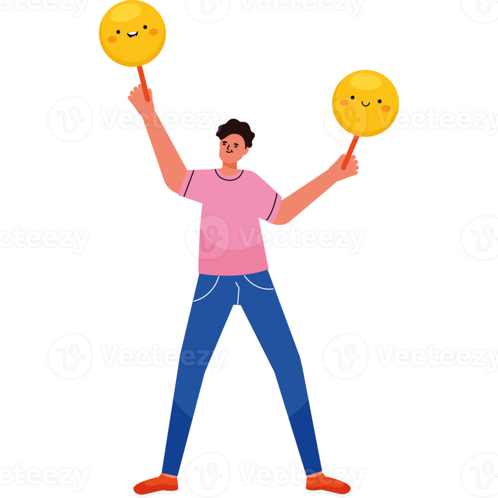 A man holding two yellow balloons png
