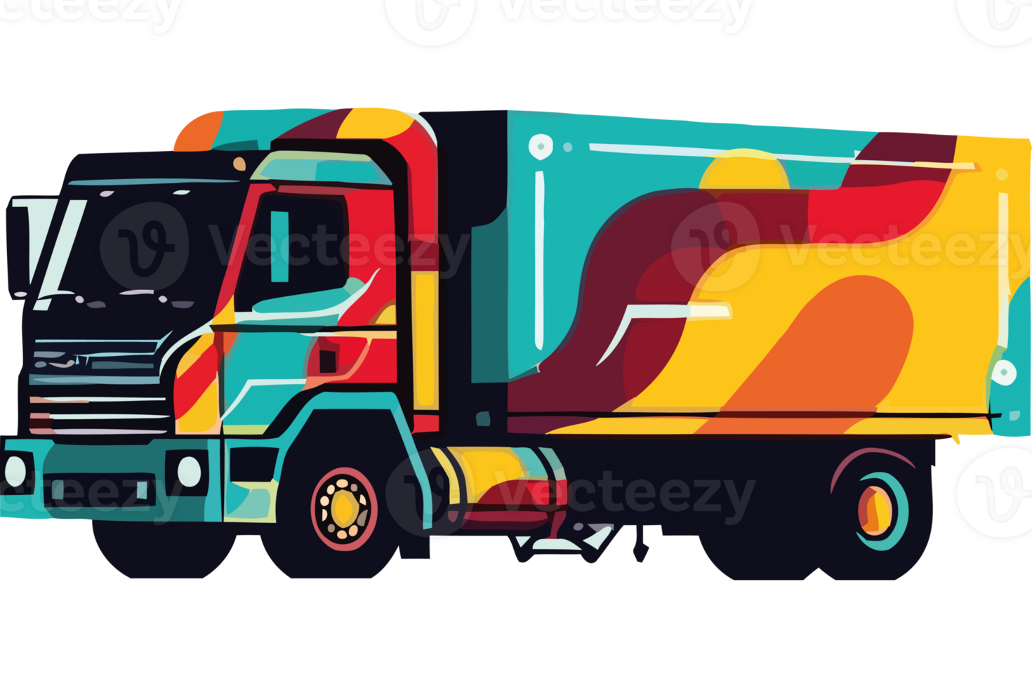 A colorful truck with a colorful design png