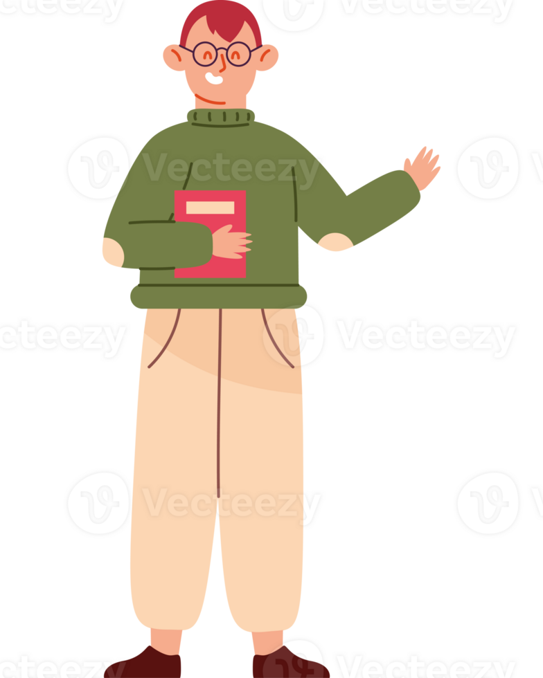 A cartoon man with glasses and a book png
