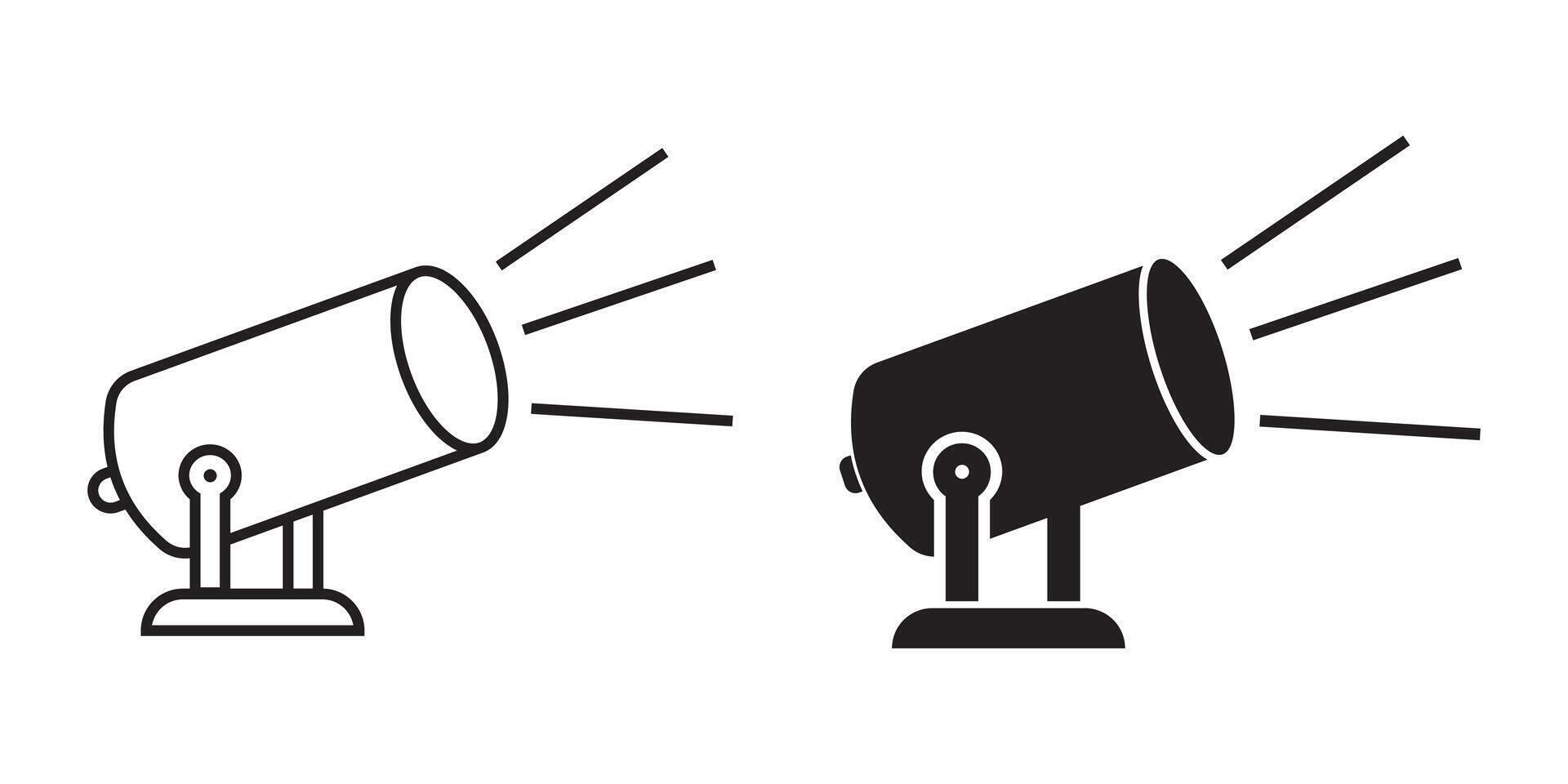 Set of spotlight icons. Stage light symbol. Event, concert, Spotlight filled and outline icon sign. vector