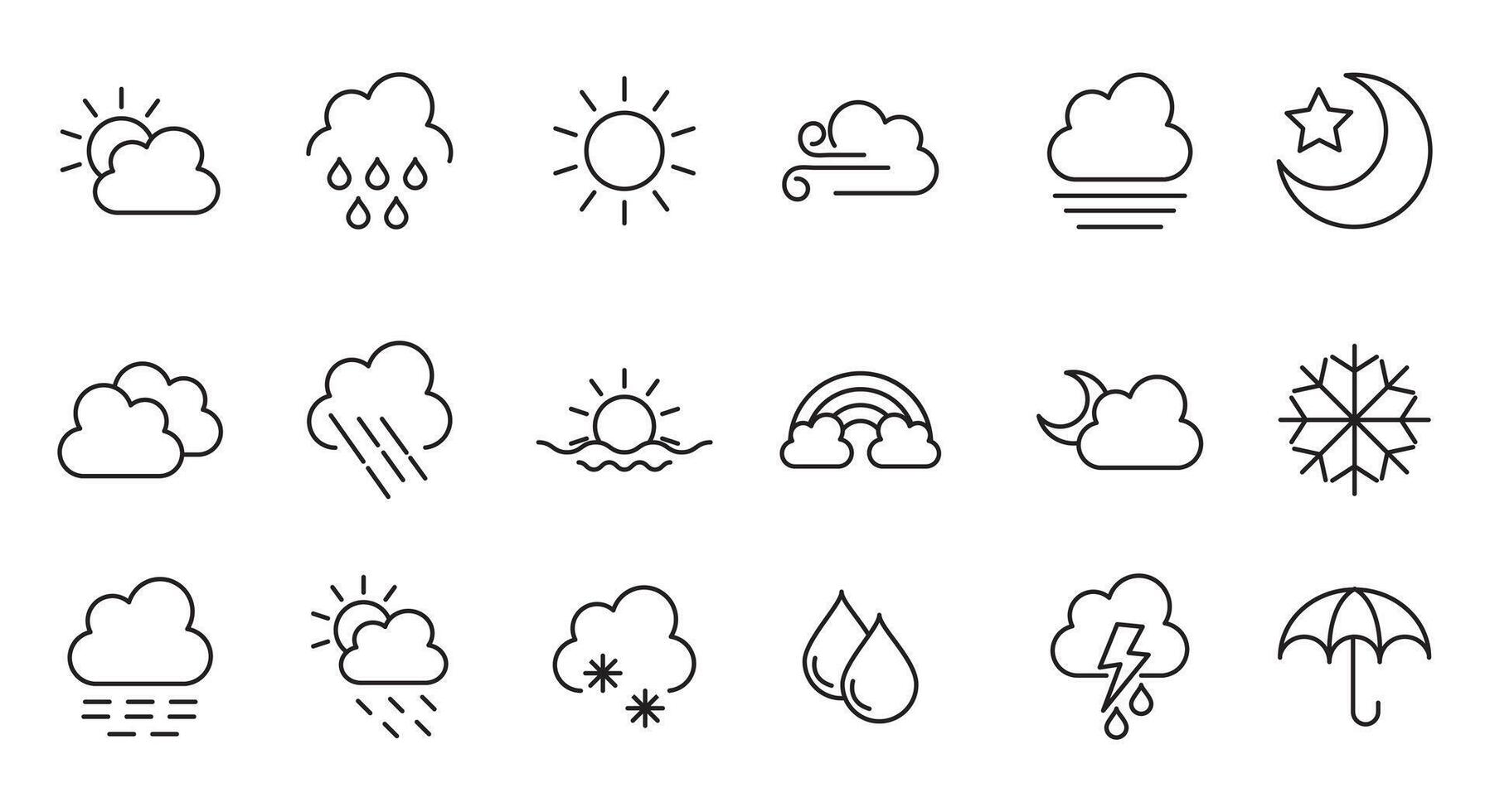Weather icons pack in line style. Clouds logo and sign, illustration. Weather forecast, Weather line icon set isolated. simple Thin line icons collection. vector